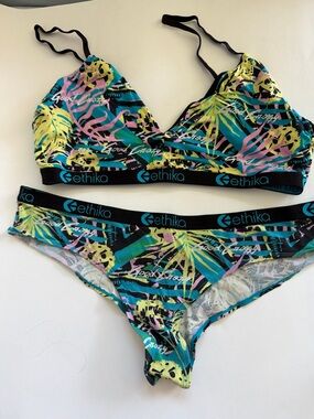 Ethika Blue and Black Good Cozy Bra Set XL